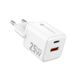 Nabíječka telefonu Forcell F-Energy Mini GaN III USB C + USB A QC4.0 PD 25W, bílá