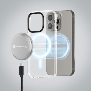 Forcell F-Energy Smart Charge USB C Qi2 15W MagSafe kompatibilní indukční nabíječka s odnímatelným 1,5m kabelem, stříbrná