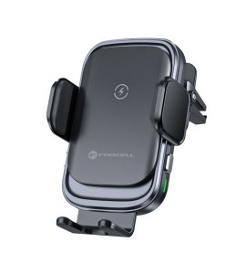 Držák FORCELL F-Grip Grand do mřížky ventilátoru, s indukčním nabíjením 15W, stříbrný