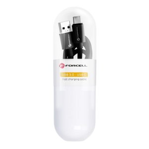 Kabel USB A na USB C Forcell F-Energy QC3.0 3A, Tube, 1 m černý