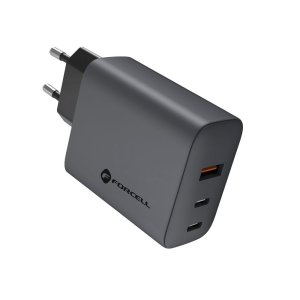 Nabíječka telefonu Forcell F-Energy GaN 2 x USB C + USB A QC4.0 PD 65W, šedá